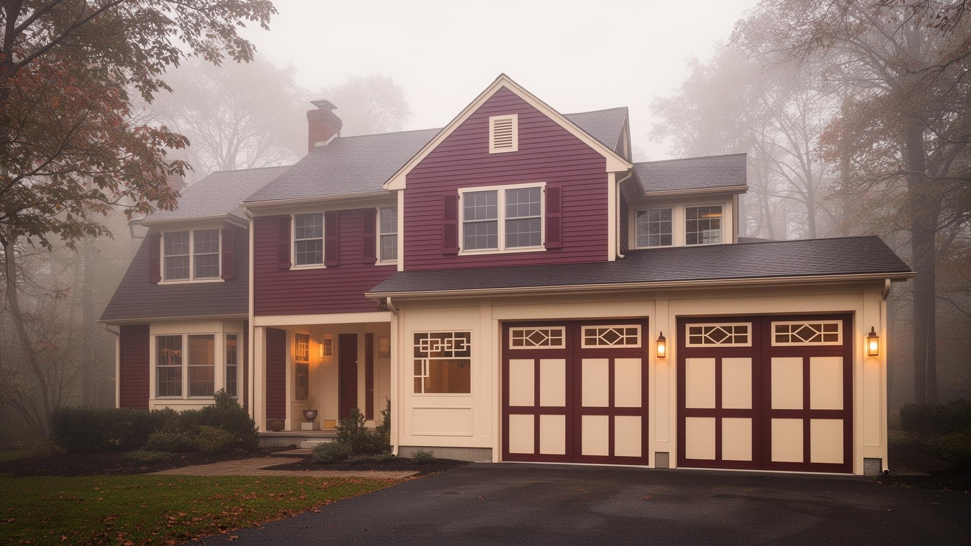 Beautiful New England colonial home with modern insulated garage doors in Wallingford CT